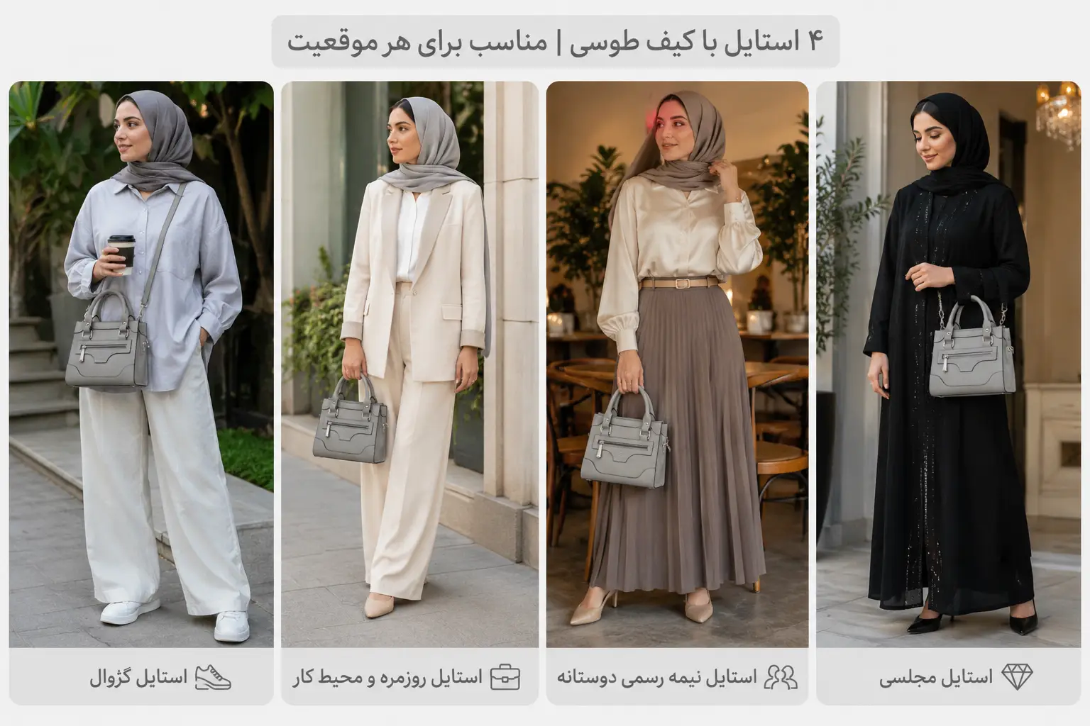 عکس از کیف طوسی در استایل های مختلف